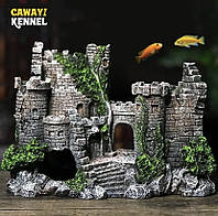 Декор для аквариума "Средневековый замок" аквариумный пейзаж размер 17 на 13 на 7 см смола серый