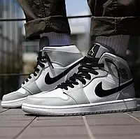 Чоловічі кросівки Nike Air Jordan 1 Retro High, шкіра, сірий, білий, чорний, Найк Eir Джордан 1 Ретро Хай