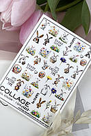 Слайдери на Великдень Collage - FC-104, яйця, кролики, малюнки, водні наклейки для дизайну манікюру.