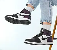 Жіночі кросівки Air Jordan 1 Retro High, шкіра, фіолетовий, білий, чорний, Китай