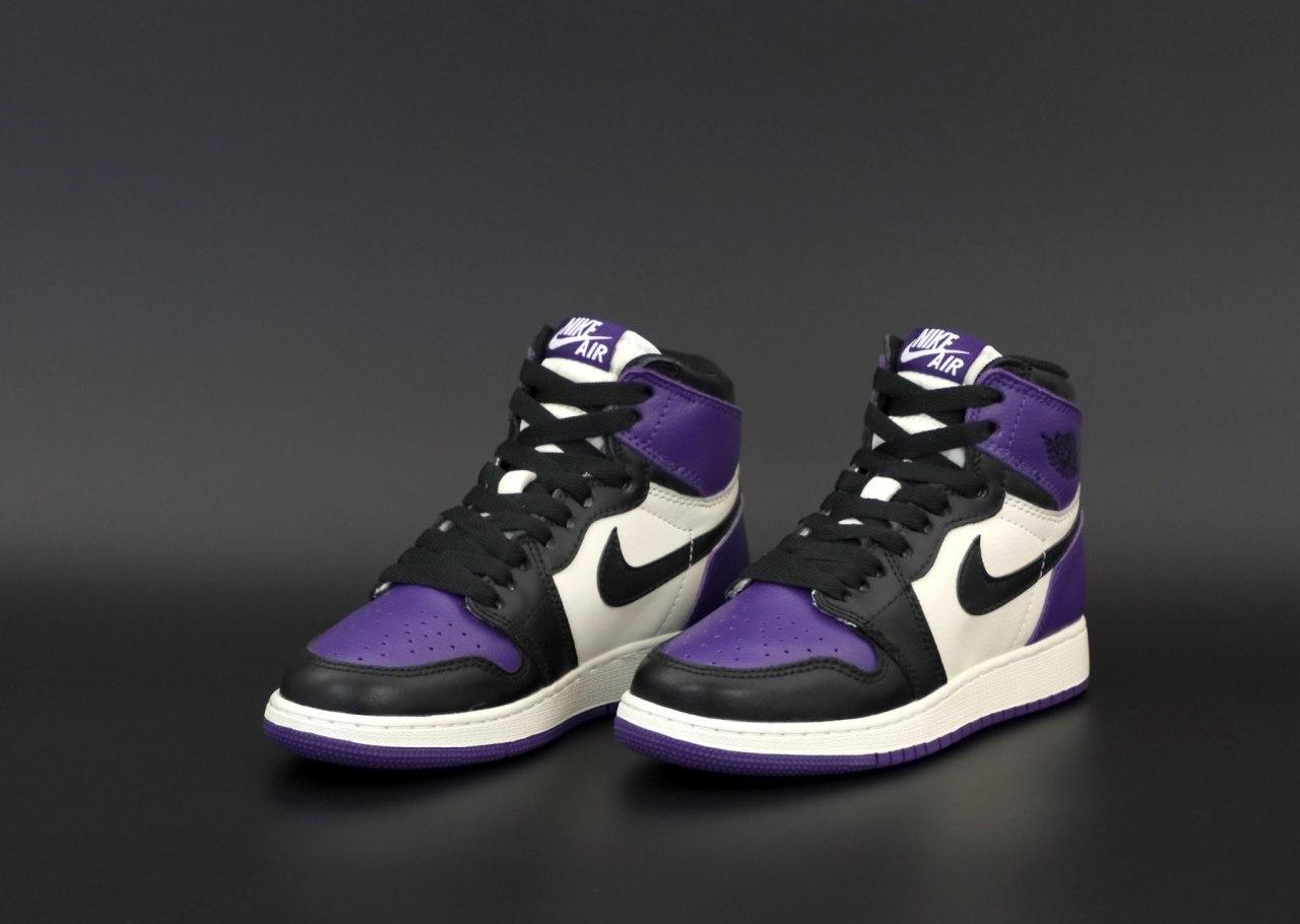 Женские кроссовки Nike Air Jordan 1 Retro High, Найк Еір Джордан 1 ретро хай чорні з фіолетовим - фото 7 - id-p2188215588