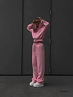 Женский трендовый повседневный модный спортивный костюм с широкими брюками и кофтой двухнитка 42-44 и 44-46 Розовый, 42/44