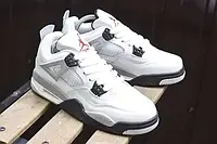 Мужские кроссовки Air Jordan 4 Retro, кожа, белый, серый, черный, Вьетнам