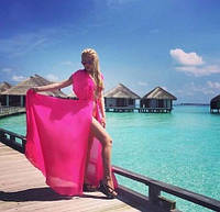 Пляжный халат из шифона женский розовый 44