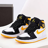 Женские кроссовки Nike Air Jordan 1 Retro High, кожа, черный, белый, желтый, Вьетнам 38 39