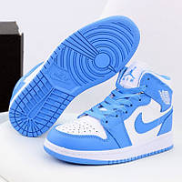 Женские кроссовки Nike Air Jordan 1 Retro High, кожа, голубой, белый, Вьетнам 37