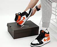 Мужские кроссовки Nike Air Jordan 1 Retro, черный, белый, оранжевый, Вьетнам