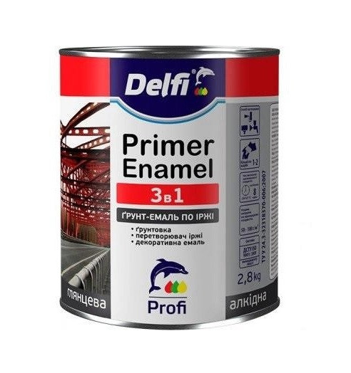 Грунт-емаль по іржі 3 в 1 Delfi вишнева 2.8 кг, фото 1