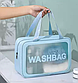 Косметичка органайзер для косметики блакитна прозора з еко-шкіри Washbag 31х20х12 см з ручками дорожня, фото 3