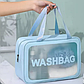 Косметичка органайзер для косметики блакитна прозора з еко-шкіри Washbag 31х20х12 см з ручками дорожня, фото 4