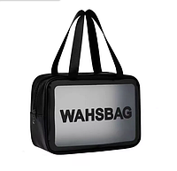 Косметичка  органайзер  для косметики черная прозрачная из эко-кожи Washbag 31х20х12 см с ручками дорожная