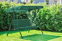 Гойдалка садова Gardenline (зелений) посилена (до 260 кг) з навісом 3-х місна
