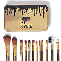 Набір пензлів для макіяжу Kylie jenner present makeup set 12 шт пензлика Кайлі для тіней