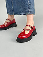 Туфли женские кожаные лаковые красные на массивной подошве