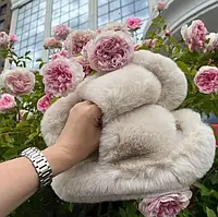 Комнатные теплые тапочки для дома на платформе в цвете Айвори от 37 до 41 размера
