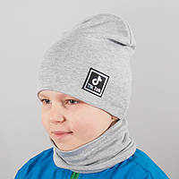 Детская шапка с хомутом КАНТА "TikTok" размер 48-52 серый (OC-255) dl