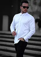 Біла базова приталена сорочка стійка з виточками на гудзиках під костюм XXL 01-17-401