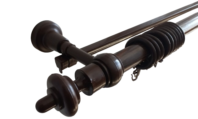 Металопластиковий настінний, подвійний округлий карниз для штор у спальню 1,2 м горіх