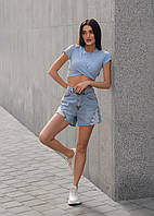 Женские джинсовые шорты Staff на лето и весну голубые стаф Nestore Жіночі джинсові шорти Staff на літо та