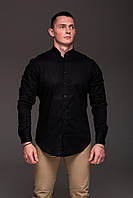 Стильная мужская льняная рубашка чёрная , воротник стойка L