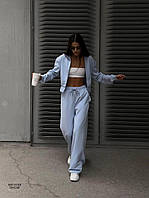 Трендовый повседневный модный женский спортивный костюм двухнитка с широкими брюками и кофтой 42-44 и 44-46 Голубой, 42/44