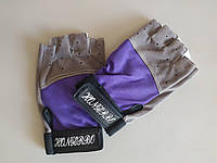 Перчатки для фитнеса, велоперчатки детские серо-фиолетовые
