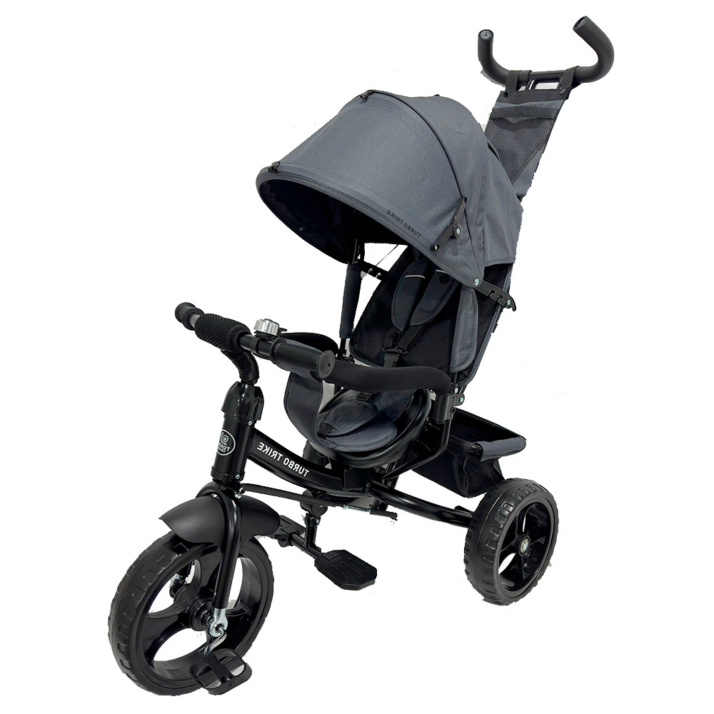 Дитячий триколісний велосипед Turbo Trike MT 1005-2 з поворотним сидінням і батьківською ручкою сірий, фото 1