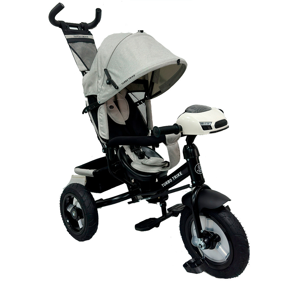 Дитячий триколісний велосипед Turbo Trike MT 1006-12, зі світлом, музикою та батьківською ручкою, сірий