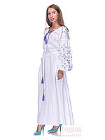 Белое длинное платье с вышивкой Цвет папороти
