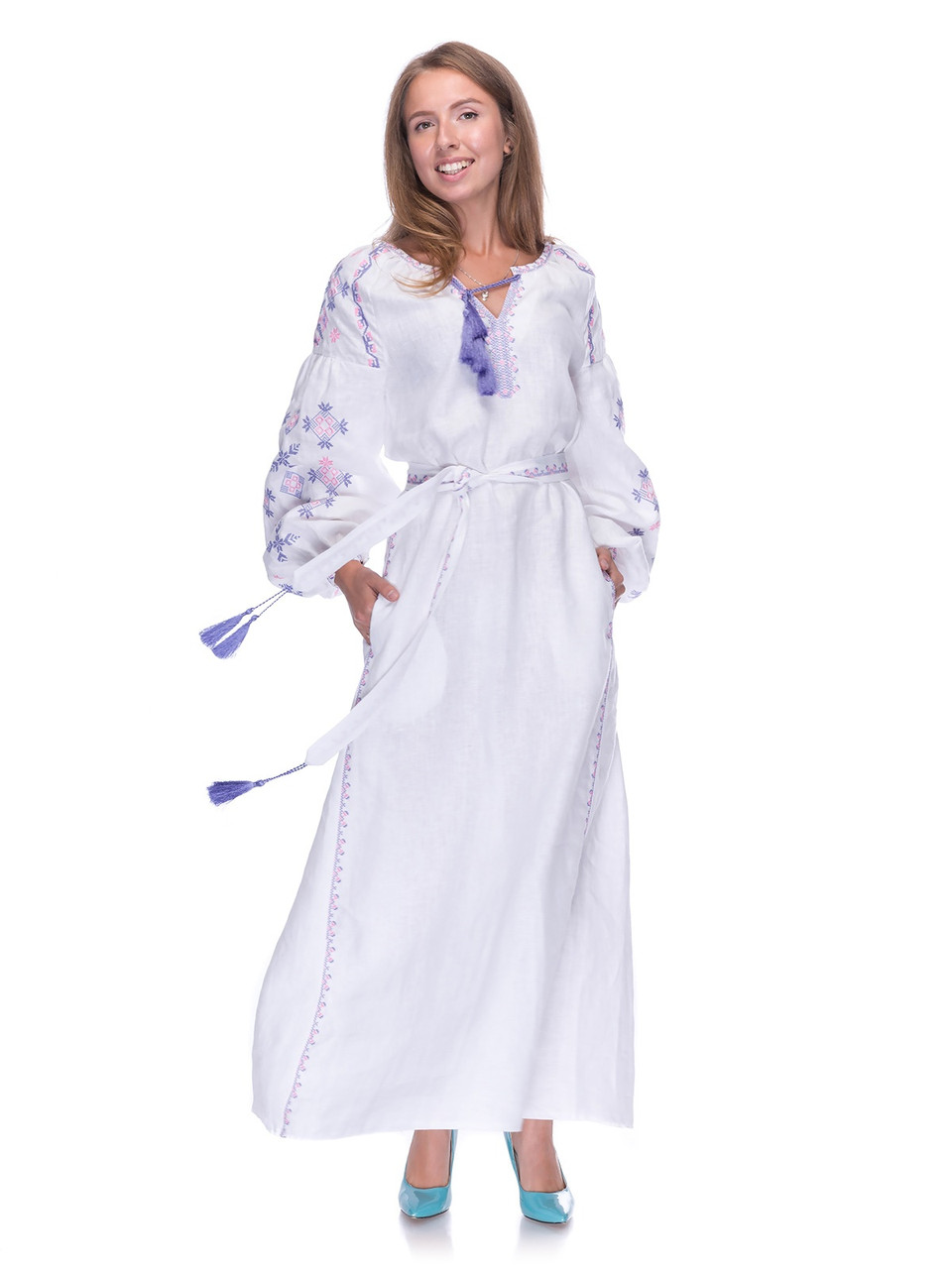 Белое длинное платье с вышивкой Цвет папороти - фото 2 - id-p2188308806