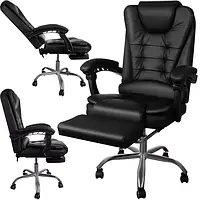 Комп'ютерне офісне крісло з підставкою для ніг з екошкіри - чорне Malatec 23286 Польща