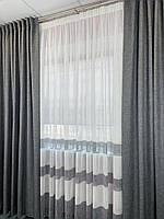 Тюль льон 6 м х 2,60м білий із сірою смугою