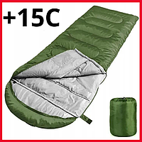 Літній спальний мішок тактичний спальник +15C зелений демісезон кемпінговий походний мішок