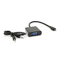 Конвертер micro HDMI (тато) на VGA (мама) 30cm, Black, 4K / 2K, Пакет + Audio m