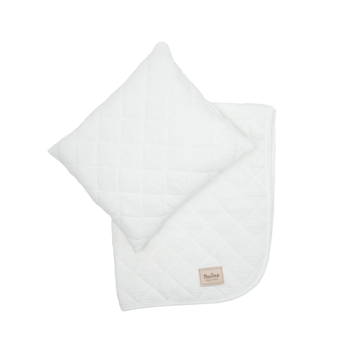 Набір мусліновий стьобаний (плед та подушка) Twins Geometry, Milk, беж світлий, фото 1