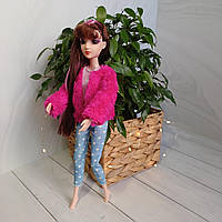 Одежда для куклы, Джинсы, топ, розовая шуба и шапка, Barbie, Bratz