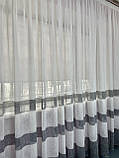 Тюль льон 6 м х 2,60м білий із сірою смугою, фото 2