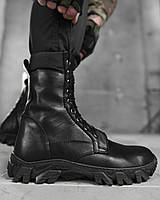 Чоловічі чорні тактичні черевики шкіра не промокають, Військові берці чорні водовідштовхувальні okop юа Воин