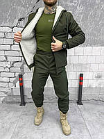 Зимний Тактический костюм олива на овчине softshell, Военный водонепроницаемый костюм олива okop юа Воин