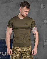 Тактическая футболка олива потоотводящая ЗСУ надпись, Военная мужская футболка олива coolpass okop юа Воин