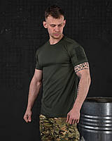 Тактическая мужская футболка олива с липучками под шевроны, Военная футболка олива coolmax okop юа Воин L