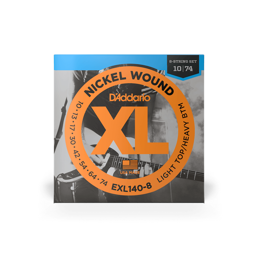 Струни для 8-струнної електрогітари D`ADDARIO EXL140-8 XL NICKEL WOUND LIGHT TOP / HEAVY BOTTOM 8-STRING (10-74)