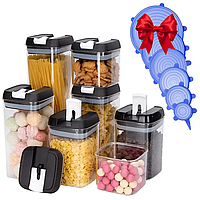 Набор контейнеров 7шт Food storage container + Подарок Силиконовые крышки 6 шт, Silicon Cap, цвет Рандом