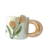 Чашка керамічна "Flowery" 350 мл. Чашка для чаю, дзеркальна глазур. Чашка в коробці