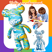 Флюидный мишка DIY creative fluid bear 33 см с красками набор раскраска для детского творчества