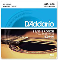 Струны для 12-струнной акустической гитары D`ADDARIO EZ940 85/15 BRONZE LIGHT 12-STRINGS (10-50)