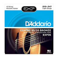 Струны для 12-струнной акустической гитары D`ADDARIO EXP36 EXP COATED 80/20 BRONZE LIGHT 12-STRING (10-47)