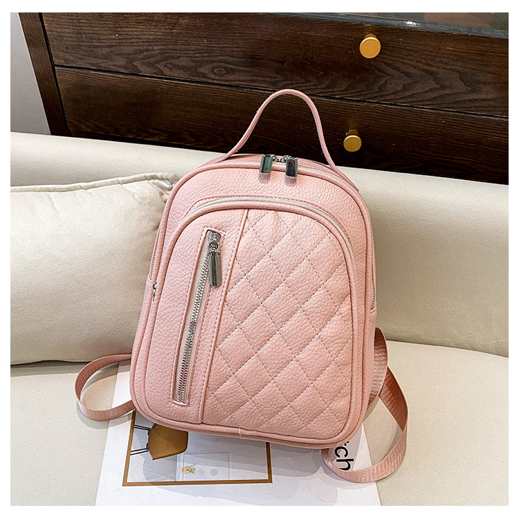 Жіночий рюкзак рожевий декорований ромбиками, фото 1