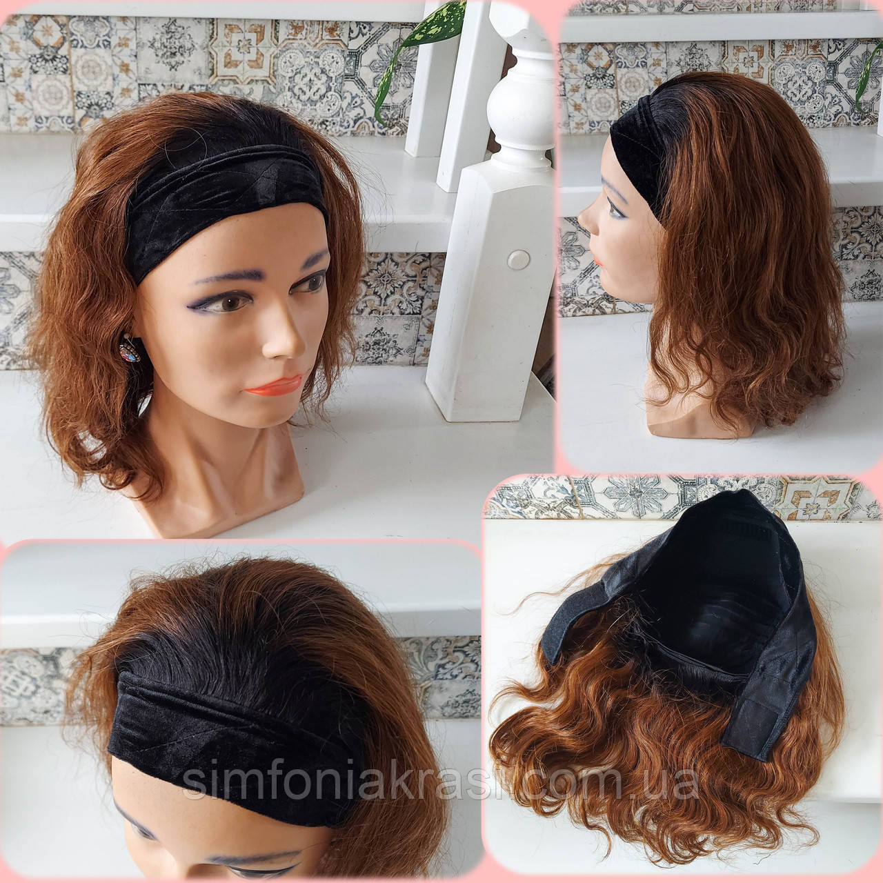 Перука на повязці з натурального волосся каскад мідно-каштановий KATRIN 14"- 4, фото 1