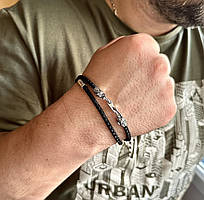 Чоловічий браслет із плетеного шнурка Lavsan на руку зі срібними вставками 925 проби